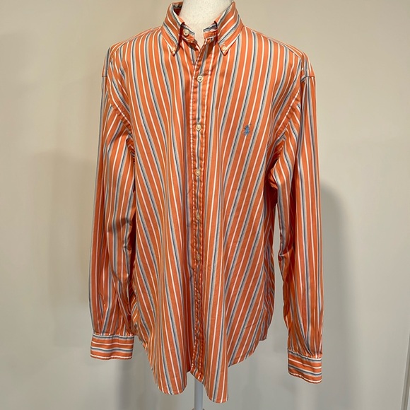 Ralph Lauren Other - Ralph Lauren Men’s Button Down Orange and Blue Striped Shirt Size Large